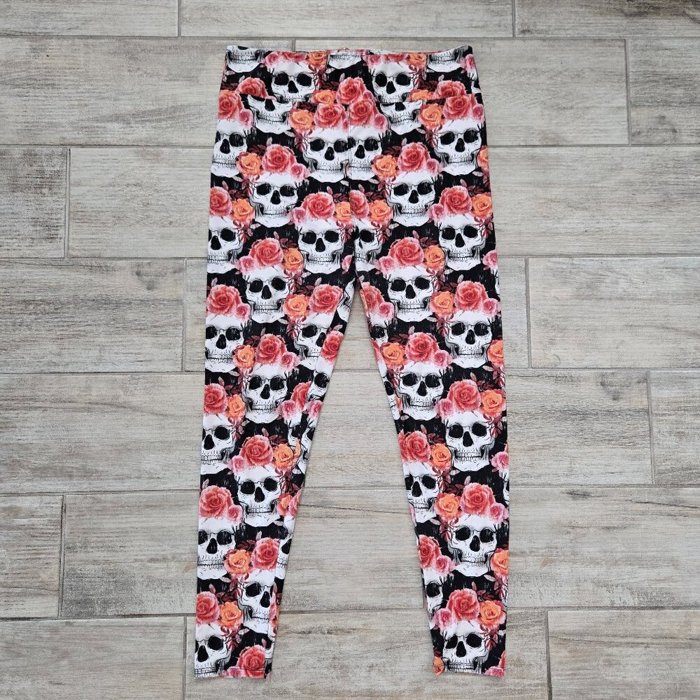 LuLaRoe Skulls and Roses Leggings Women's Yoga Soft Stretch Deadhead 12 to‎ 18